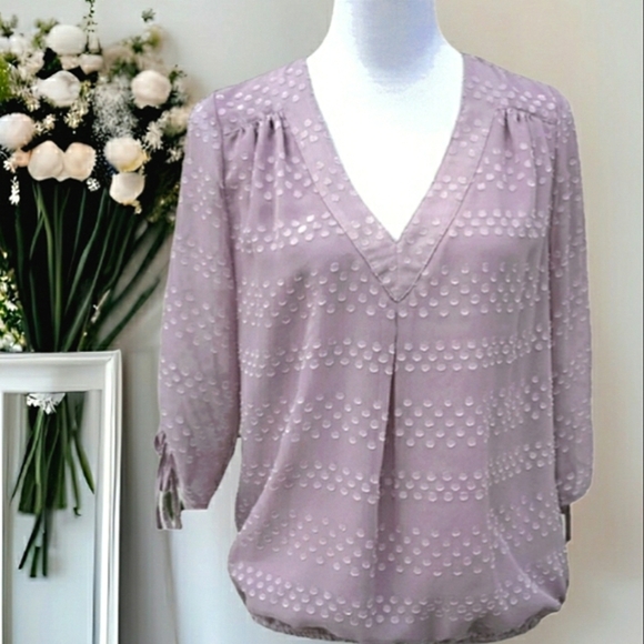 Soho Dusty Light Pink Polka Dot 3/4 Length Sleeves V-Neck Tunic Sz XS - Picture 1 of 8